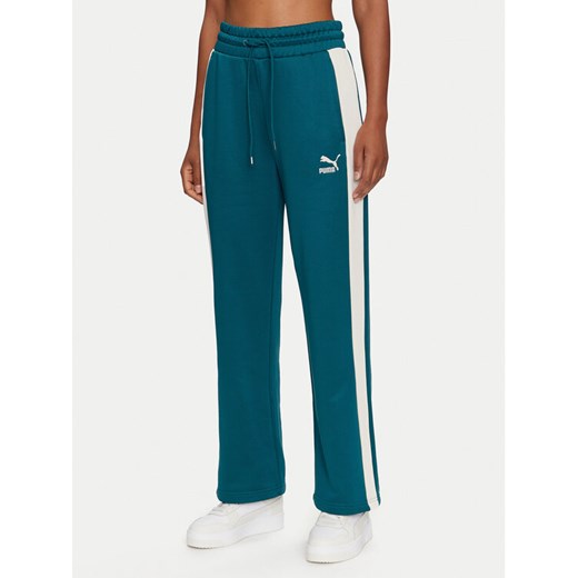Puma Spodnie dresowe Iconic T7 627996 Zielony Straight Leg ze sklepu MODIVO w kategorii Spodnie damskie - zdjęcie 182615394