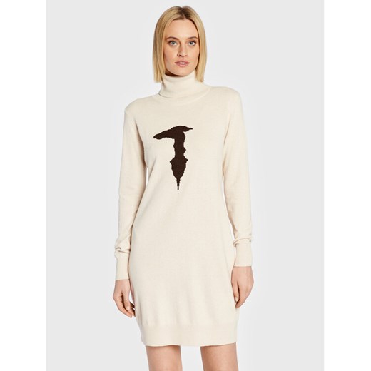 Trussardi Sukienka dzianinowa 56D00654 Beżowy Regular Fit ze sklepu MODIVO w kategorii Sukienki - zdjęcie 182615533