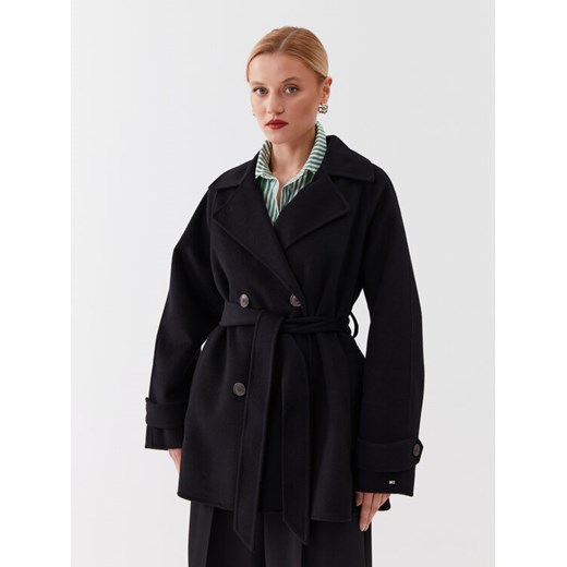 Tommy Hilfiger Płaszcz wełniany WW0WW39408 Czarny Relaxed Fit ze sklepu MODIVO w kategorii Płaszcze damskie - zdjęcie 182615814