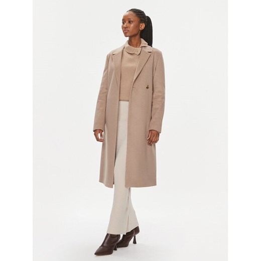 Calvin Klein Płaszcz wełniany Essential K20K205937 Beżowy Regular Fit ze sklepu MODIVO w kategorii Płaszcze damskie - zdjęcie 182616364
