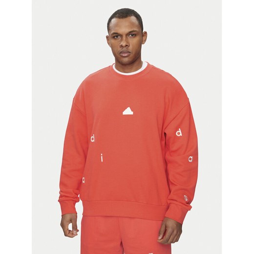 adidas Bluza Embroidered IS2037 Czerwony Loose Fit ze sklepu MODIVO w kategorii Bluzy męskie - zdjęcie 182616441