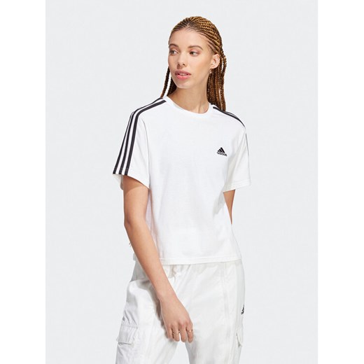 adidas T-Shirt Essentials 3-Stripes Single Jersey Crop Top HR4915 Biały Loose XS MODIVO
