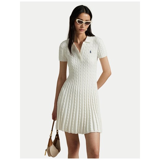 Polo Ralph Lauren Sukienka dzianinowa 211966310002 Biały Regular Fit ze sklepu MODIVO w kategorii Sukienki - zdjęcie 182617203
