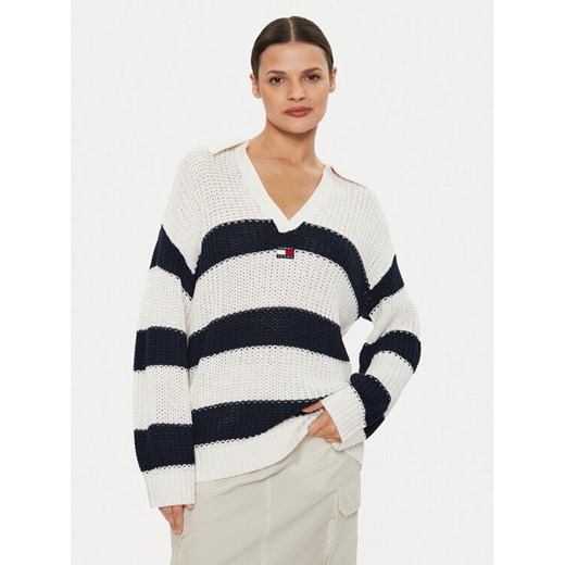 Tommy Jeans Sweter Rugby DW0DW18523 Écru Relaxed Fit ze sklepu MODIVO w kategorii Swetry damskie - zdjęcie 182617581