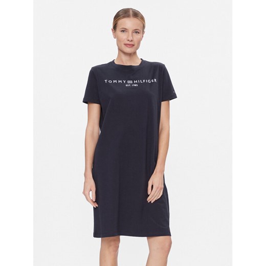 Tommy Hilfiger Sukienka codzienna Rlx Corp Logo Tshirt Drs Ss WW0WW41013 Granatowy Regular Fit ze sklepu MODIVO w kategorii Sukienki - zdjęcie 182617750