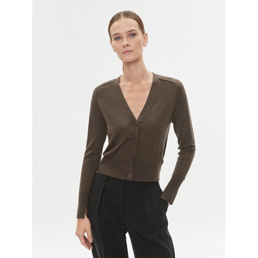 Calvin Klein Kardigan K20K205778 Brązowy Slim Fit ze sklepu MODIVO w kategorii Swetry damskie - zdjęcie 182617781