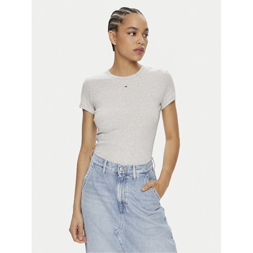 Tommy Jeans T-Shirt Essential DW0DW17383 Szary Slim Fit ze sklepu MODIVO w kategorii Bluzki damskie - zdjęcie 182617790