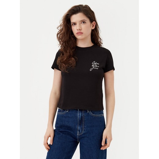 Calvin Klein Jeans T-Shirt Script Institutional J20J224984 Czarny Slim Fit ze sklepu MODIVO w kategorii Bluzki damskie - zdjęcie 182617964