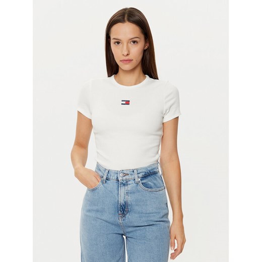 Tommy Jeans T-Shirt DW0DW20463 Biały Slim Fit ze sklepu MODIVO w kategorii Bluzki damskie - zdjęcie 182618261