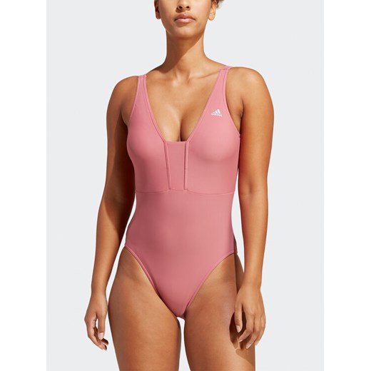 adidas Strój kąpielowy Iconisea 3-Stripes Swimsuit IB9243 Różowy Fitted Fit ze sklepu MODIVO w kategorii Stroje kąpielowe - zdjęcie 182618342