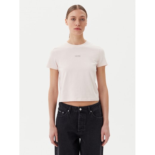 Calvin Klein Jeans T-Shirt Placed Institutional J20J225524 Różowy Slim Fit ze sklepu MODIVO w kategorii Bluzki damskie - zdjęcie 182618412