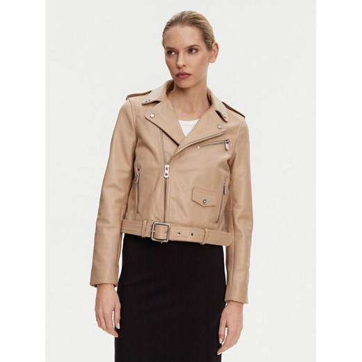 PINKO Kurtka skórzana 103897 A21L Beżowy Regular Fit ze sklepu MODIVO w kategorii Kurtki damskie - zdjęcie 182618612