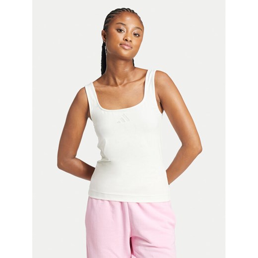 adidas Top All SZN Luxe JJ2337 Biały Slim Fit ze sklepu MODIVO w kategorii Bluzki damskie - zdjęcie 182618673