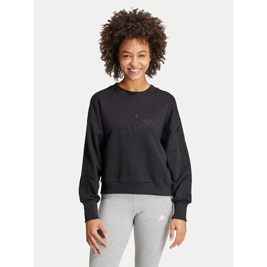 adidas Bluza ALL SZN French Terry 3-Stripes JI9100 Czarny Loose Fit ze sklepu MODIVO w kategorii Bluzy damskie - zdjęcie 182618872