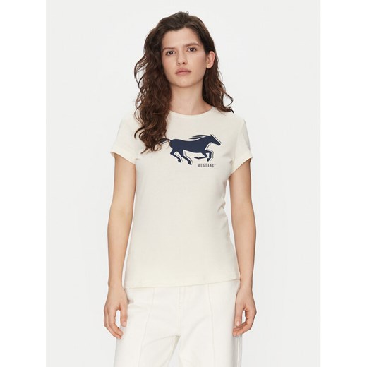 Mustang T-Shirt Loa 1016136 Écru Slim Fit ze sklepu MODIVO w kategorii Bluzki damskie - zdjęcie 182619010