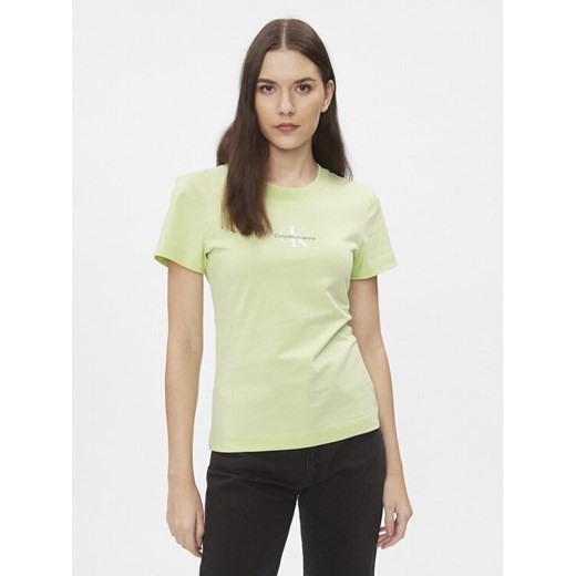 Calvin Klein Jeans T-Shirt Monologo J20J222564 Zielony Slim Fit ze sklepu MODIVO w kategorii Bluzki damskie - zdjęcie 182619133