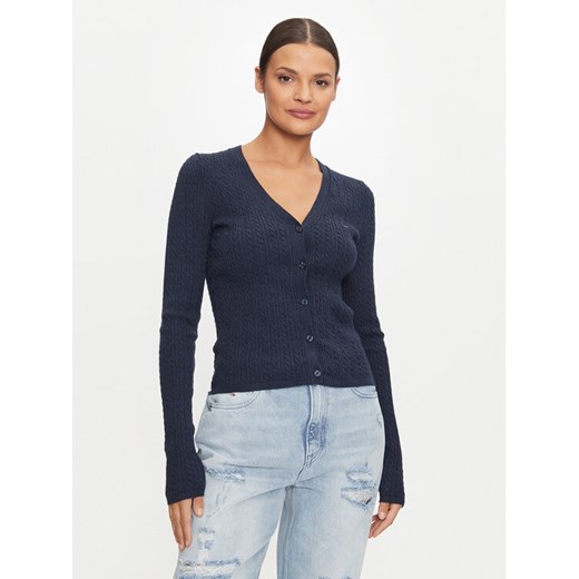 Tommy Jeans Kardigan Essential DW0DW18682 Niebieski Slim Fit ze sklepu MODIVO w kategorii Swetry damskie - zdjęcie 182619463