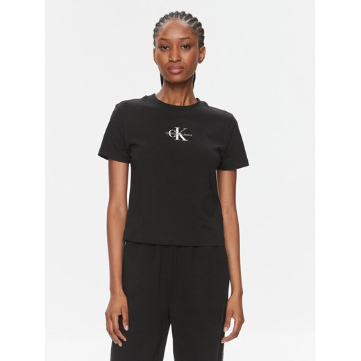 Calvin Klein Jeans T-Shirt Monologo Baby Tee J20J223113 Czarny Slim Fit ze sklepu MODIVO w kategorii Bluzki damskie - zdjęcie 182619540