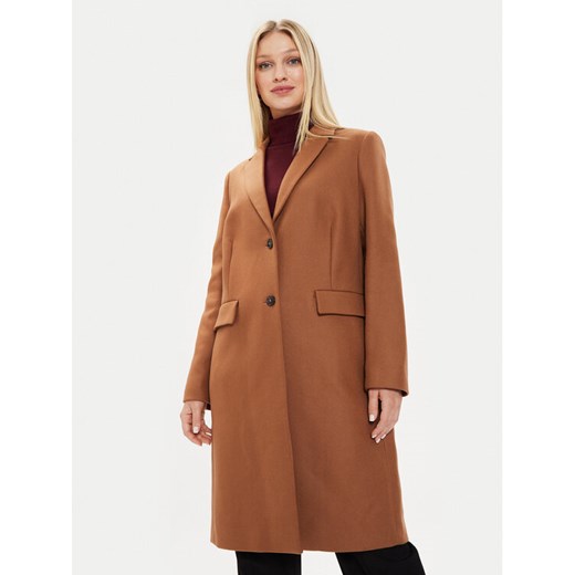 Tommy Hilfiger Płaszcz wełniany WW0WW39753 Brązowy Regular Fit ze sklepu MODIVO w kategorii Płaszcze damskie - zdjęcie 182619581