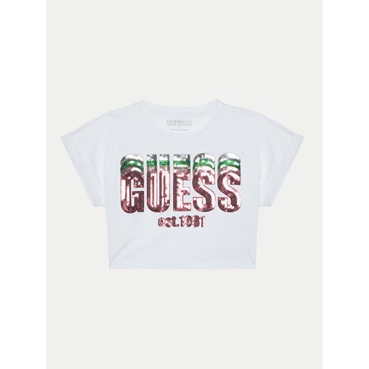 Guess T-Shirt J5RI10 K8HM4 Biały Regular Fit ze sklepu MODIVO w kategorii T-shirty chłopięce - zdjęcie 182619622