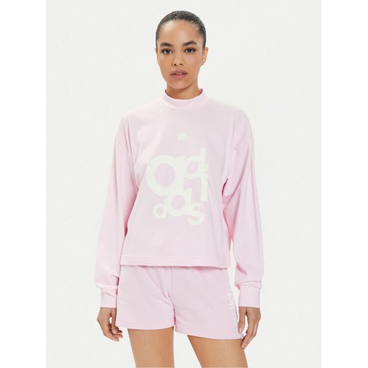 adidas Bluza French Terry Print IS4299 Różowy Loose Fit ze sklepu MODIVO w kategorii Bluzy damskie - zdjęcie 182619831