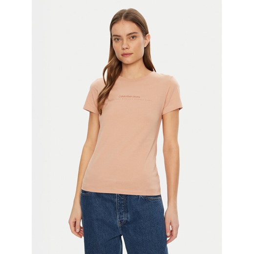 Calvin Klein Jeans T-Shirt Institutional Graphic J20J224990 Beżowy Slim Fit ze sklepu MODIVO w kategorii Bluzki damskie - zdjęcie 182619852
