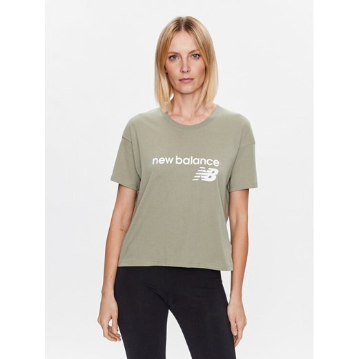 New Balance T-Shirt Stacked WT03805 Zielony Relaxed Fit ze sklepu MODIVO w kategorii Bluzki damskie - zdjęcie 182620231