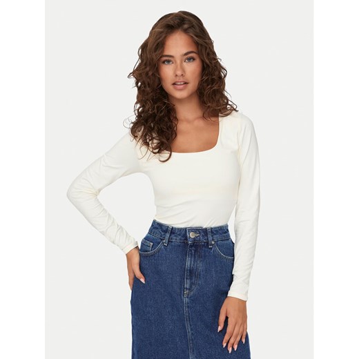 ONLY Bluzka Lea 15302647 Biały Slim Fit ze sklepu MODIVO w kategorii Bluzki damskie - zdjęcie 182620674