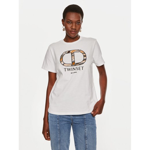 TWINSET T-Shirt 242TP2523 Biały Regular Fit ze sklepu MODIVO w kategorii Bluzki damskie - zdjęcie 182620884