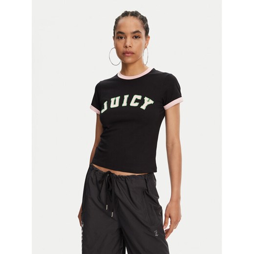 Juicy Couture T-Shirt Collegiate Ringer JCWCT125320 Czarny Slim Fit ze sklepu MODIVO w kategorii Bluzki damskie - zdjęcie 182621310