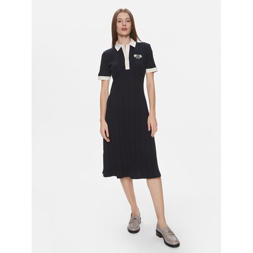 Tommy Hilfiger Sukienka dzianinowa F&F Crest 85 Polo Dress Rib WW0WW40617 Granatowy Regular Fit ze sklepu MODIVO w kategorii Sukienki - zdjęcie 182621544