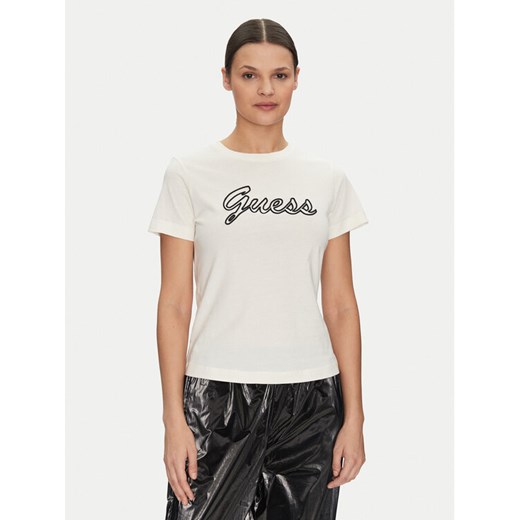 Guess T-Shirt V5GI02 K9RM1 Écru Slim Fit ze sklepu MODIVO w kategorii Bluzki damskie - zdjęcie 182621634