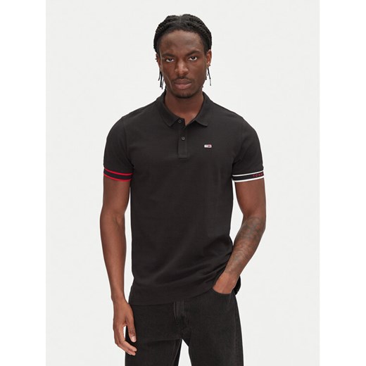 Tommy Jeans Polo Flag Cuff DM0DM21306 Czarny Slim Fit ze sklepu MODIVO w kategorii T-shirty męskie - zdjęcie 182622193