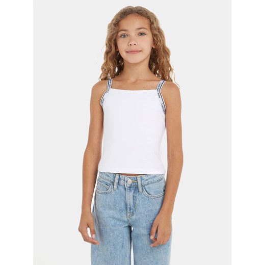 Calvin Klein Jeans Top Logo Tape IG0IG02436 Biały Slim Fit ze sklepu MODIVO w kategorii Bluzki dziewczęce - zdjęcie 182622732