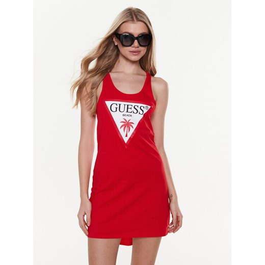 Guess Sukienka plażowa Logo E3GP03 JA914 Czerwony Regular Fit ze sklepu MODIVO w kategorii Sukienki - zdjęcie 182623464