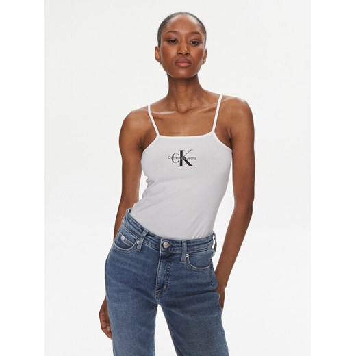 Calvin Klein Jeans Body Monologo J20J223421 Biały Slim Fit ze sklepu MODIVO w kategorii Bluzki damskie - zdjęcie 182623901