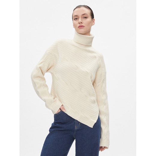 Calvin Klein Sweter Asymetric Modern Cable Sweater K20K206016 Beżowy Regular Fit ze sklepu MODIVO w kategorii Swetry damskie - zdjęcie 182624220