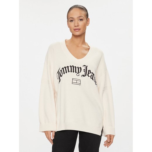 Tommy Jeans Sweter Grunge DW0DW16530 Écru Oversize ze sklepu MODIVO w kategorii Swetry damskie - zdjęcie 182624661