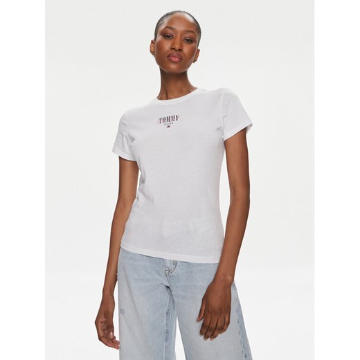 Tommy Jeans T-Shirt Essential DW0DW17839 Biały Slim Fit ze sklepu MODIVO w kategorii Bluzki damskie - zdjęcie 182624974