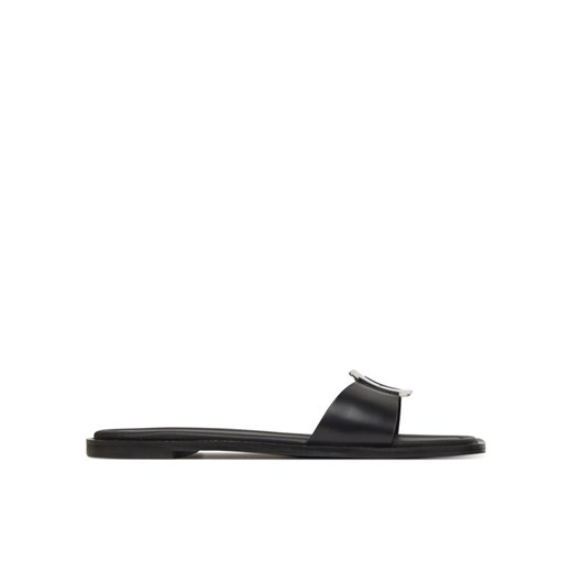 Calvin Klein Klapki Flat Slide W/Ck Hw Big - Lth HW0HW02482 Czarny ze sklepu MODIVO w kategorii Klapki damskie - zdjęcie 182625200