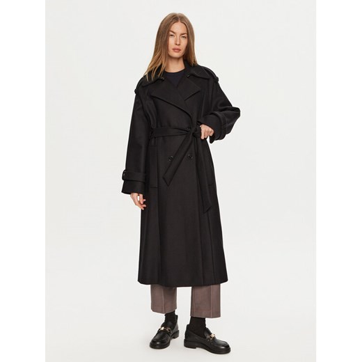 IVY OAK Płaszcz wełniany Caroline Ann IO111137 Czarny Relaxed Fit ze sklepu MODIVO w kategorii Płaszcze damskie - zdjęcie 182625231