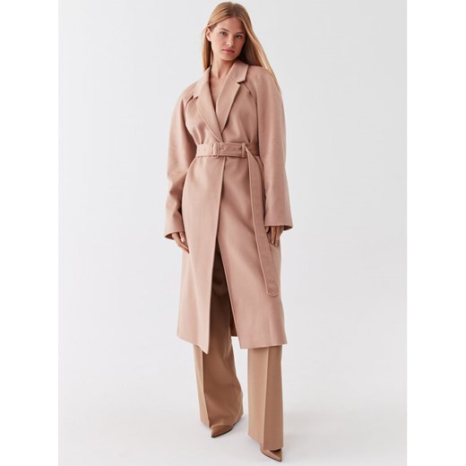 Calvin Klein Płaszcz wełniany K20K205496 Beżowy Regular Fit ze sklepu MODIVO w kategorii Płaszcze damskie - zdjęcie 182625642