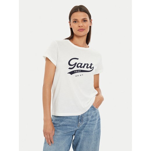 Gant T-Shirt Script Graphic 4200482 Biały Regular Fit ze sklepu MODIVO w kategorii Bluzki damskie - zdjęcie 182626973