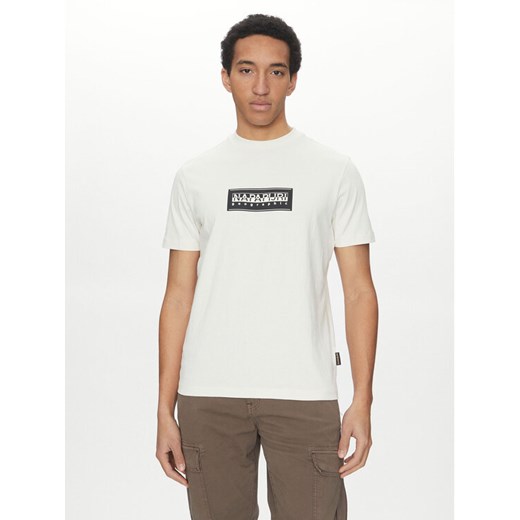 Napapijri T-Shirt S-box Logo NP0A4I3L Écru Regular Fit ze sklepu MODIVO w kategorii T-shirty męskie - zdjęcie 182627761