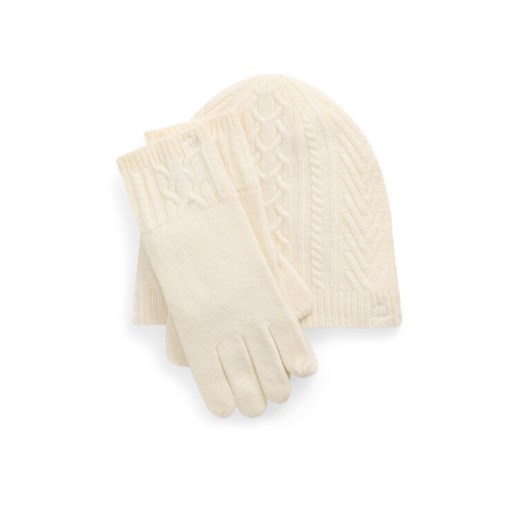 LAUREN RALPH LAUREN Zestaw czapka, szalik i rękawiczki 454960056001 Écru ze sklepu MODIVO w kategorii Komplety czapka i szalik damskie - zdjęcie 182628214