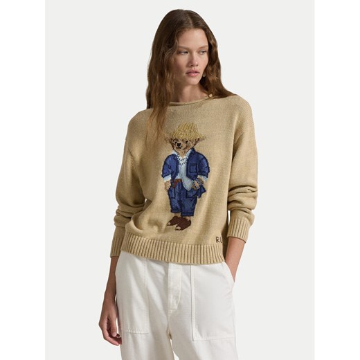Polo Ralph Lauren Sweter 211959272001 Beżowy Relaxed Fit ze sklepu MODIVO w kategorii Swetry damskie - zdjęcie 182629222