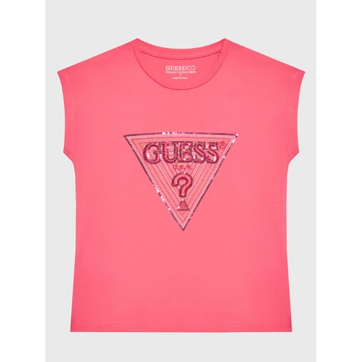 Guess T-Shirt J3GI33 K6YW1 Różowy Boxy Fit ze sklepu MODIVO w kategorii Bluzki dziewczęce - zdjęcie 182629983
