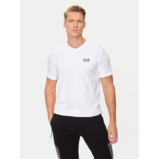 EA7 Emporio Armani T-Shirt 8NPT27 PJVQZ 1100 Biały Regular Fit ze sklepu MODIVO w kategorii T-shirty męskie - zdjęcie 182630172