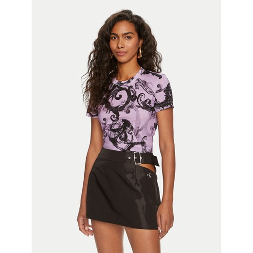 Versace Jeans Couture T-Shirt 76HAH6D8 Fioletowy Slim Fit ze sklepu MODIVO w kategorii Bluzki damskie - zdjęcie 182631063