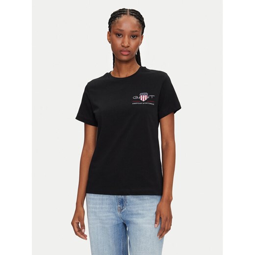 Gant T-Shirt Bisiklet Yaka 4200277 Czarny Regular Fit ze sklepu MODIVO w kategorii Bluzki damskie - zdjęcie 182632554